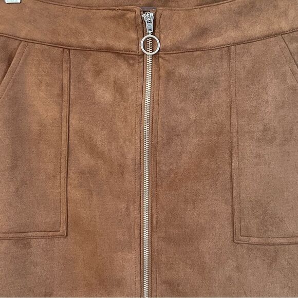 Maurices Mocha Brown Vegan Faux Suede Full Zip Boho Mini Skirt SZ 6 - Picture 2 of 12